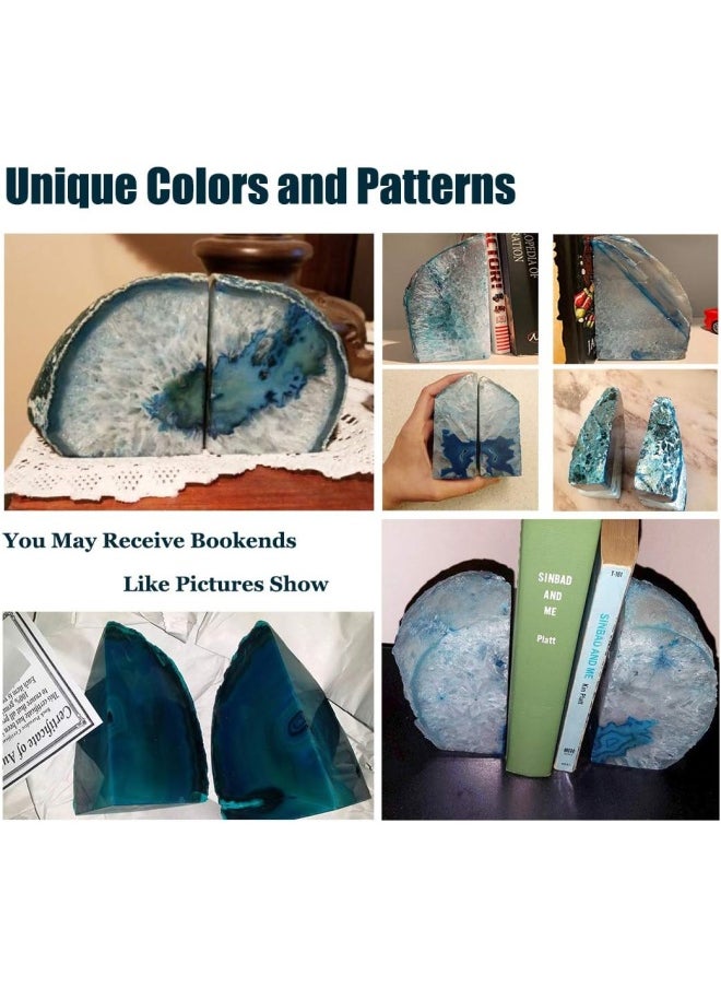 AMOYSTONE Agate Geode Bookends Heavy Duty Stone Book Ends Decorative Bookend Holder Home Office Decor with Rubber Bumpers Teal 1 Pair 23 LBS