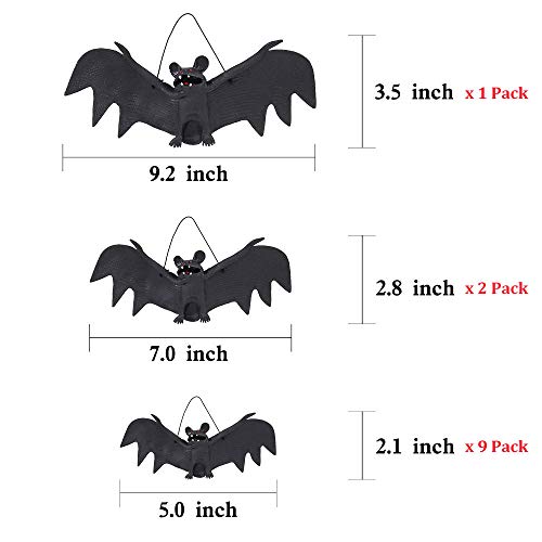 KEPATO 12 Pack Halloween Hanging Bats, Realistic Spooky Rubber Bats for Indoor and Outdoor Halloween Party Decorations and Supplies - Image 2