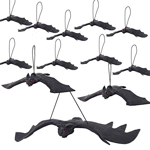 KEPATO 12 Pack Halloween Hanging Bats, Realistic Spooky Rubber Bats for Indoor and Outdoor Halloween Party Decorations and Supplies - Image 1