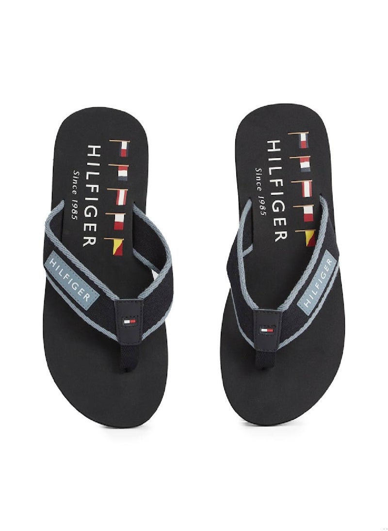TOMMY HILFIGER Men's Patch Logo Webbing Flip-Flops - Polyester, Black  - Image 4