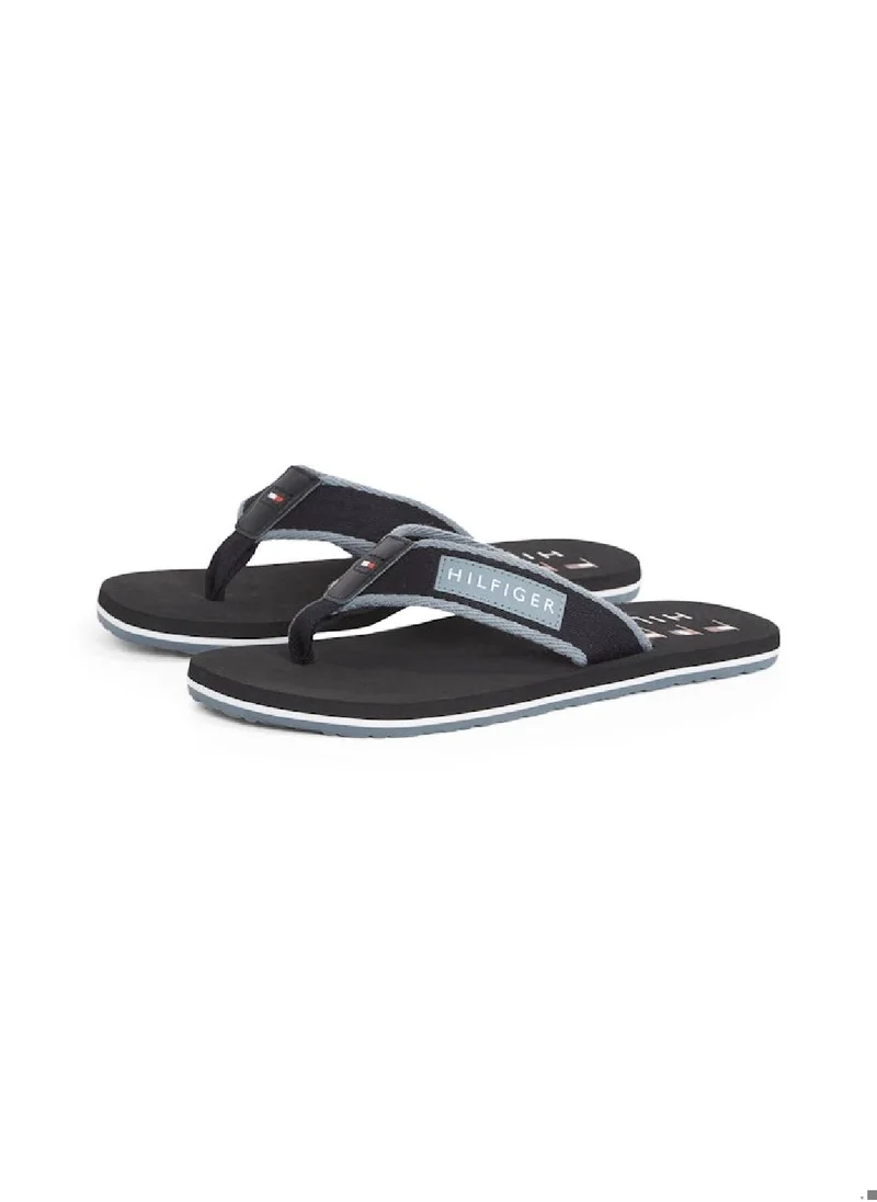 TOMMY HILFIGER Men's Patch Logo Webbing Flip-Flops - Polyester, Black