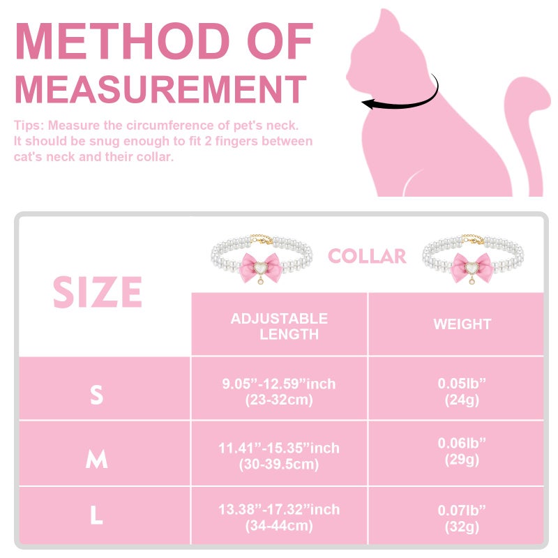 HOWWFALY Dog Pearl Collar and Cat Princess Bow Collars Gold Chain Necklace Stainless Steel Adjustable Cute Pet Heart Shape Pendant Collar for Small Medium Pets Cats Dogs Kitten Puppy - Image 2