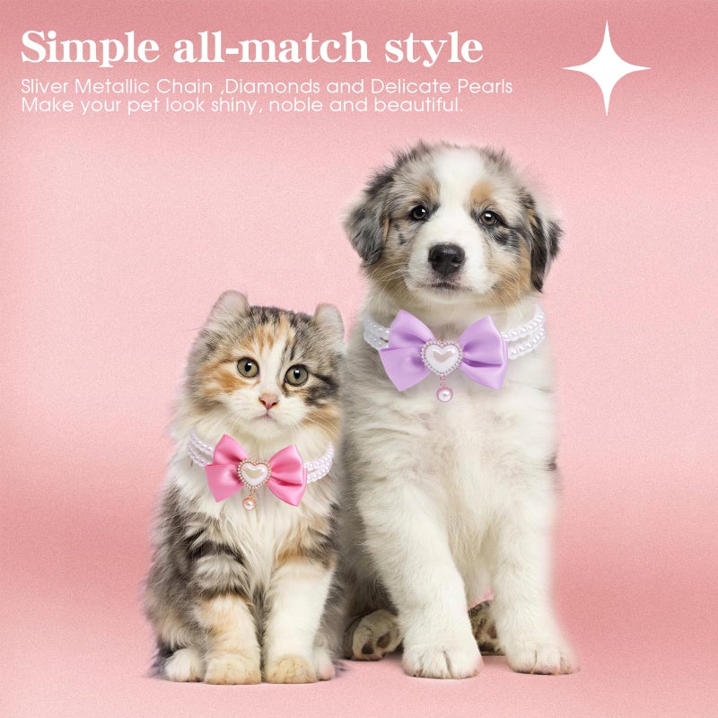 HOWWFALY Dog Pearl Collar and Cat Princess Bow Collars Gold Chain Necklace Stainless Steel Adjustable Cute Pet Heart Shape Pendant Collar for Small Medium Pets Cats Dogs Kitten Puppy - Image 5