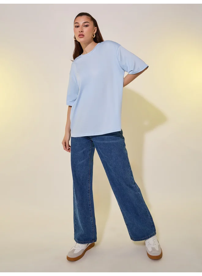 تايك تو Take Two Back Graphic Print Round Neck Oversized T-Shirt