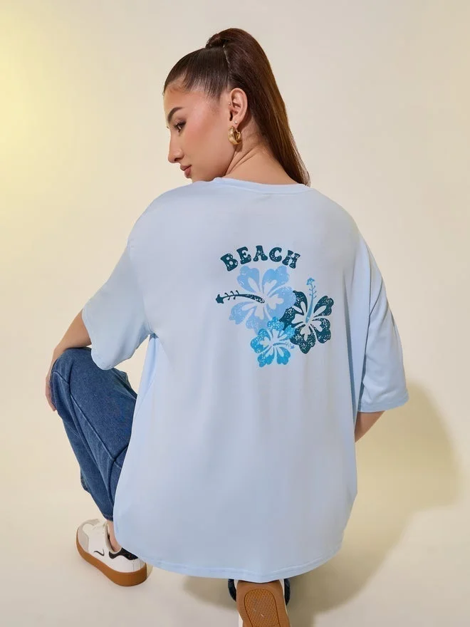 Take Two Back Graphic Print Round Neck Oversized T-Shirt
