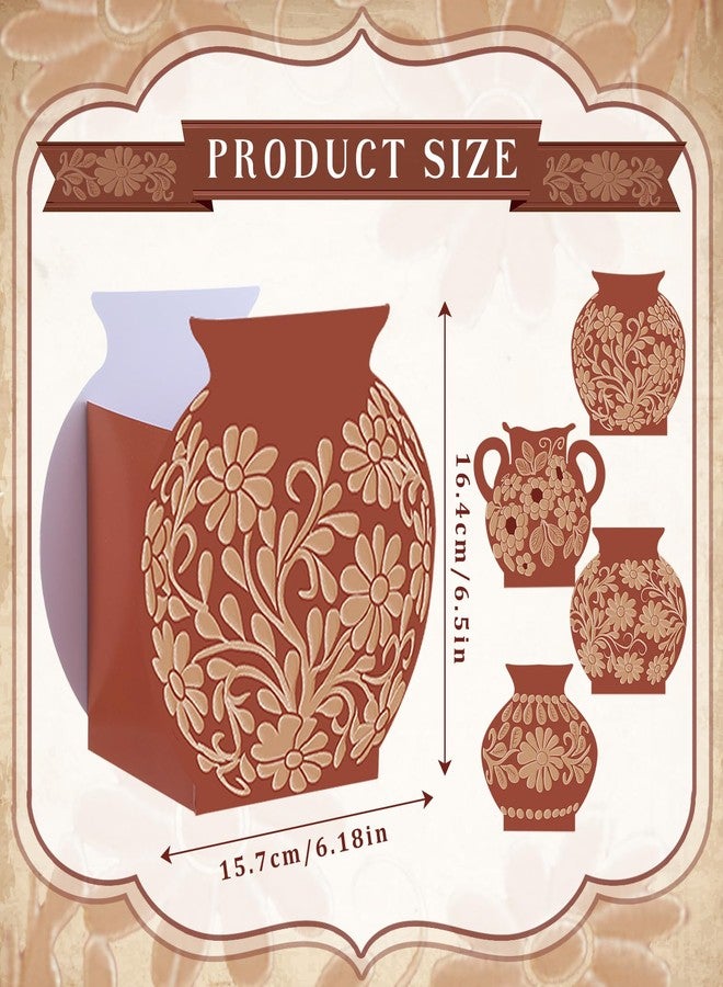 Jingmore 12 Pcs Platos De Barro Mexicanos Cielito Lindo Party Decoration Flower Vase Centerpiece Mexican Paper Gift Boxes Terracotta Clay Pottery Cinco De Mayo Decor for Tables(Brown Flower,Brown) - Image 2