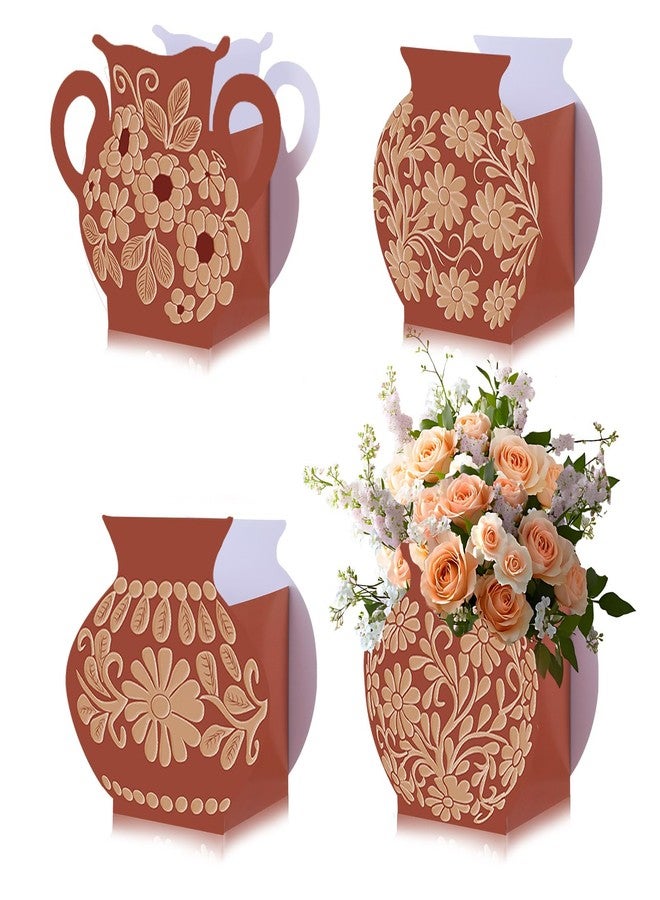 Jingmore 12 Pcs Platos De Barro Mexicanos Cielito Lindo Party Decoration Flower Vase Centerpiece Mexican Paper Gift Boxes Terracotta Clay Pottery Cinco De Mayo Decor for Tables(Brown Flower,Brown) - Image 1