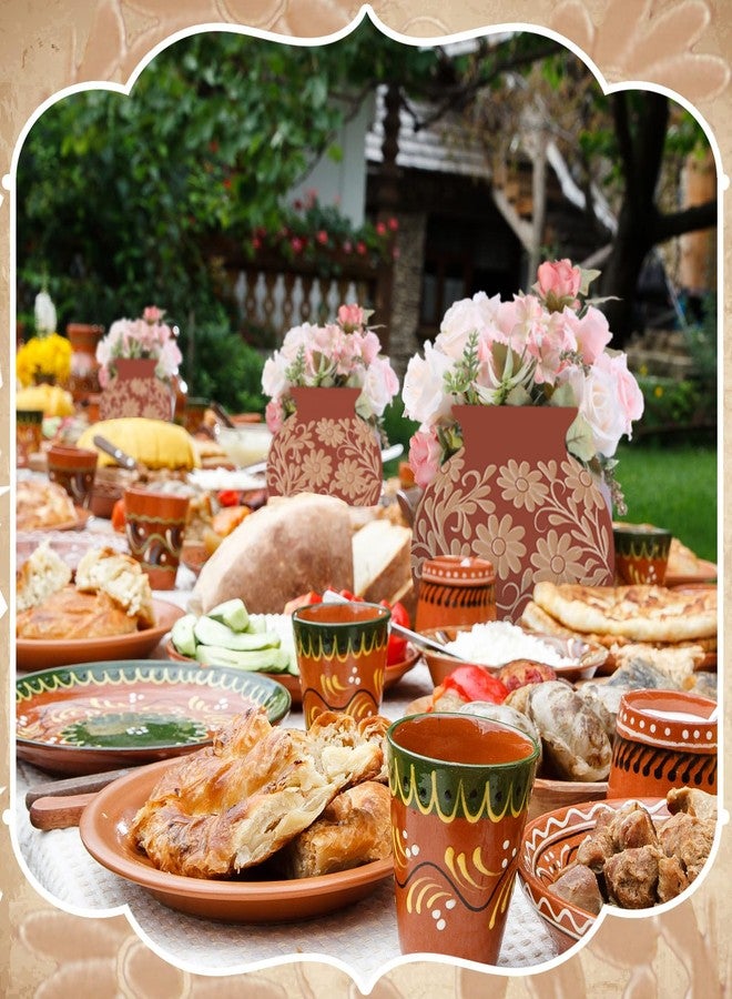 Jingmore 12 Pcs Platos De Barro Mexicanos Cielito Lindo Party Decoration Flower Vase Centerpiece Mexican Paper Gift Boxes Terracotta Clay Pottery Cinco De Mayo Decor for Tables(Brown Flower,Brown) - Image 3
