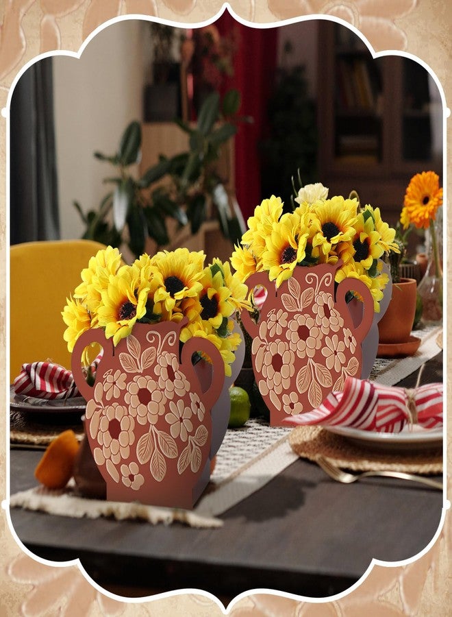 Jingmore 12 Pcs Platos De Barro Mexicanos Cielito Lindo Party Decoration Flower Vase Centerpiece Mexican Paper Gift Boxes Terracotta Clay Pottery Cinco De Mayo Decor for Tables(Brown Flower,Brown) - Image 5