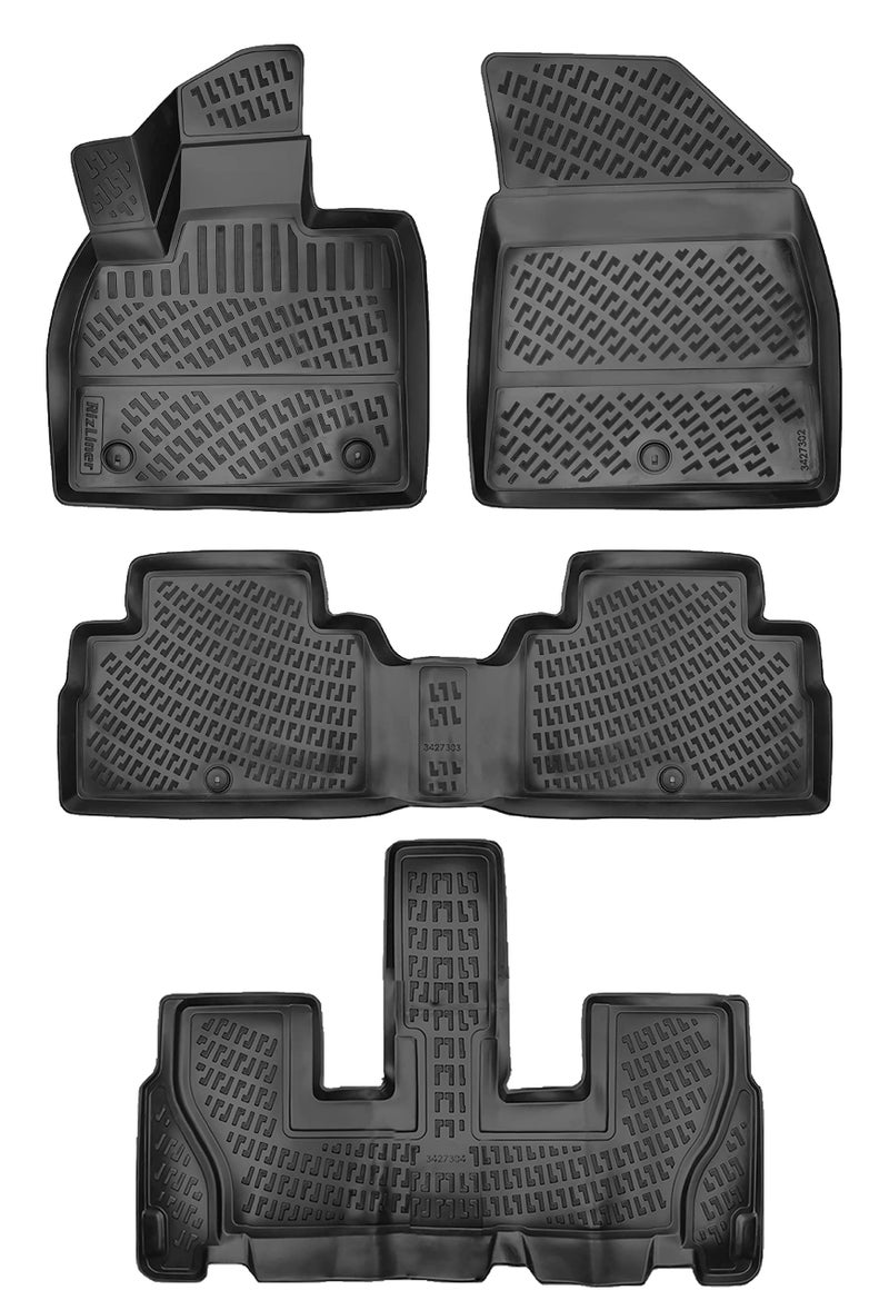 RizLiner Hyundai Palisade 7-Seater 2020-2025 (No 8-Seater Model) Floor Mats 3D Custom Fit Compatible with Hyundai Palisade Rubber Car Mats Laser Measured Floor Liners All Weather TPE (Front & Rear) - Image 1
