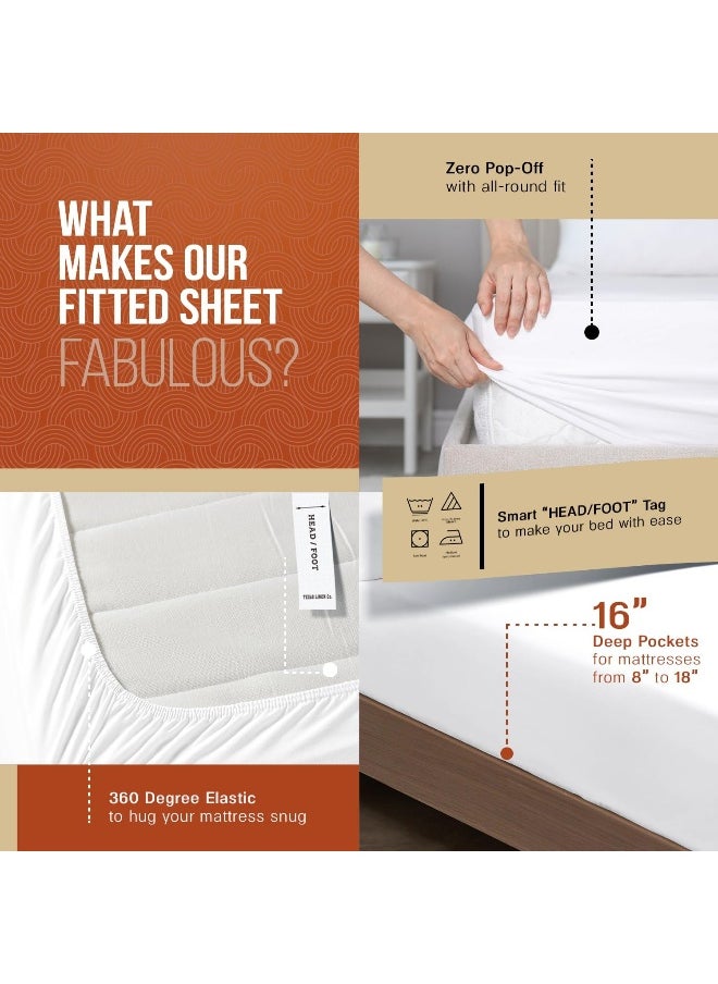 Generic - Pure Egyptian Cotton Bed Sheets (Queen, 600 Thread Count) White Stripe Sheets and Pillow Cases Set (4 Pc) - Image 1