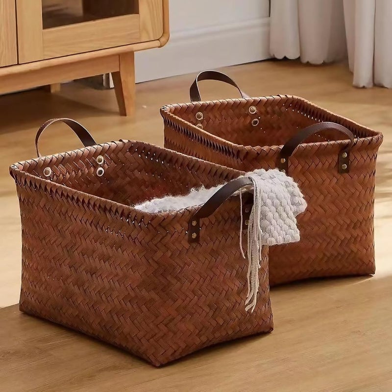 DAYONG Woven Storage Basket, Multipurpose Open Storage Bins, Shelf Baskets, Car Trunk Organizer Basket, Wicker Bins Organizers for Shelves, Closet, Car, Bedroom, Bathroom (Brown*2 PCS) - Image 1