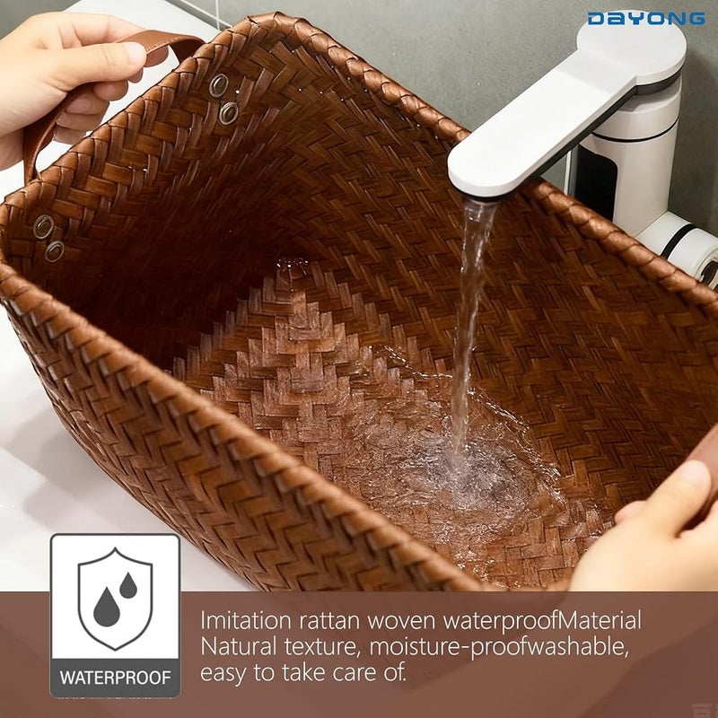 DAYONG Woven Storage Basket, Multipurpose Open Storage Bins, Shelf Baskets, Car Trunk Organizer Basket, Wicker Bins Organizers for Shelves, Closet, Car, Bedroom, Bathroom (Brown*2 PCS) - Image 5