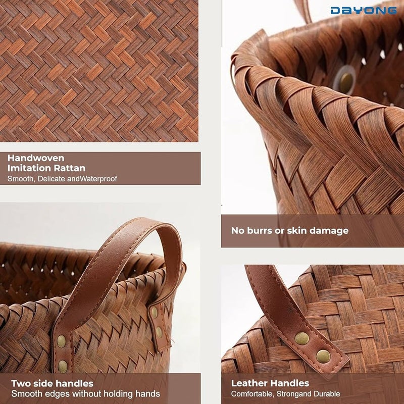 DAYONG Woven Storage Basket, Multipurpose Open Storage Bins, Shelf Baskets, Car Trunk Organizer Basket, Wicker Bins Organizers for Shelves, Closet, Car, Bedroom, Bathroom (Brown*2 PCS) - Image 3