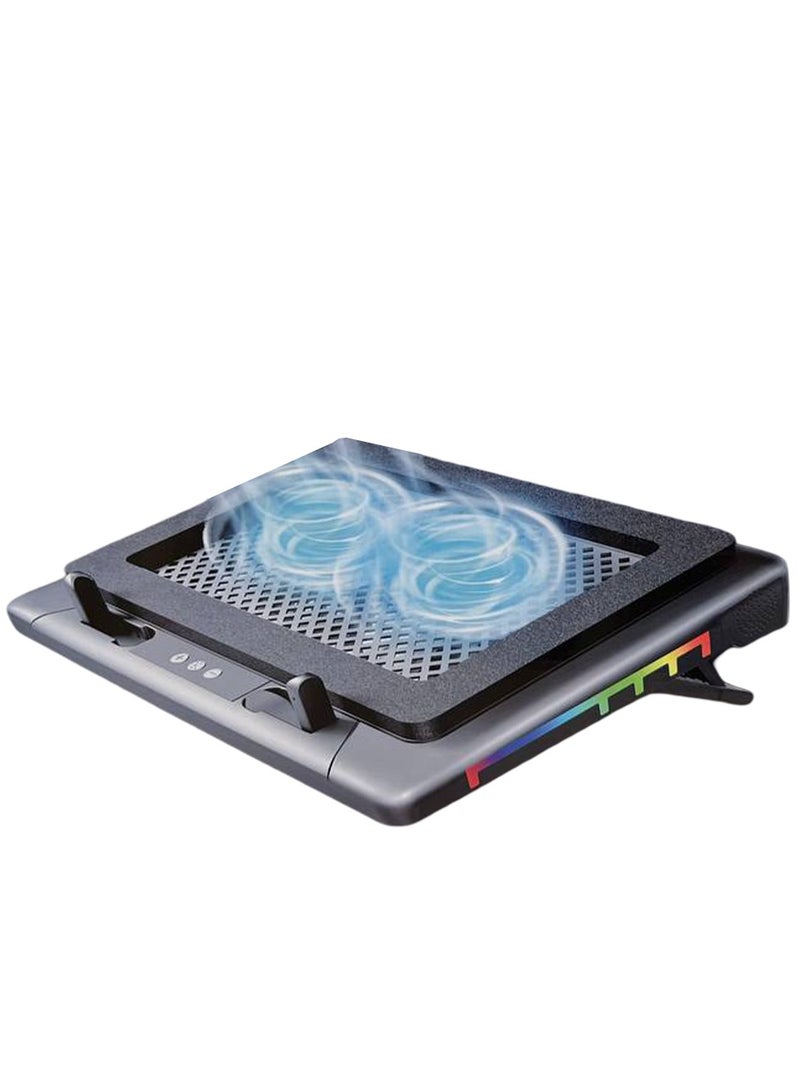 S700 RGB Gaming Laptop Cooling Pad, Professional Cooling Pad with 14cm Large Fans and LED Light, 10 Colorful RGB Lighting Modes, 7 Height Levels to Reduce Fatigue, Dual Anti-slip Design, 2 USB Ports for Easy Connectivity, Dual Lighting Effect Gives You an Exciting Gaming Experience, Compatible with Most Laptops - Image 1