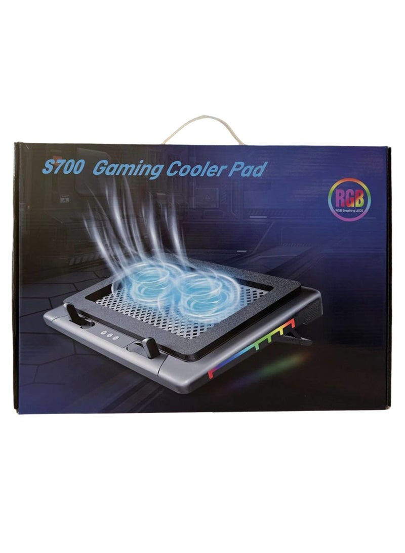 S700 RGB Gaming Laptop Cooling Pad, Professional Cooling Pad with 14cm Large Fans and LED Light, 10 Colorful RGB Lighting Modes, 7 Height Levels to Reduce Fatigue, Dual Anti-slip Design, 2 USB Ports for Easy Connectivity, Dual Lighting Effect Gives You an Exciting Gaming Experience, Compatible with Most Laptops - Image 2