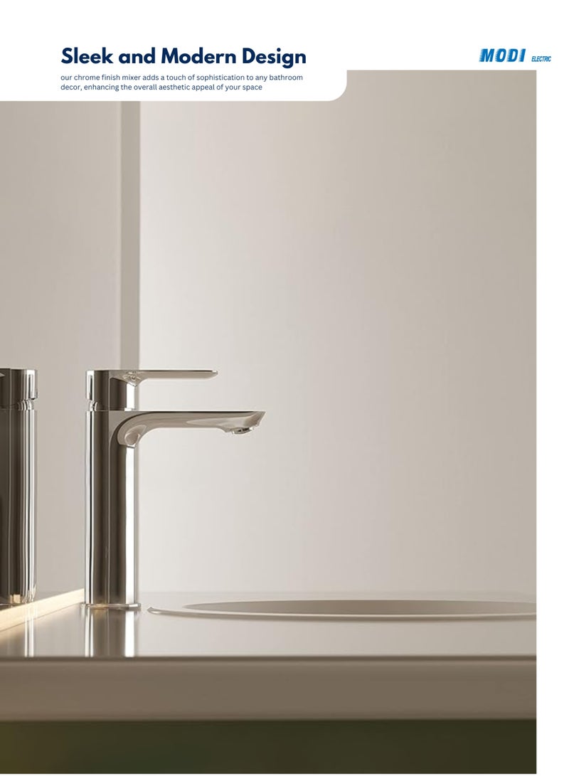 مودي خلاط مغسلة – هيكل من سبائك الزنك، تشطيب كروم لامع، صنبور مدمج لحوض الحمام بحجم 158×48×189 مم - Image 3