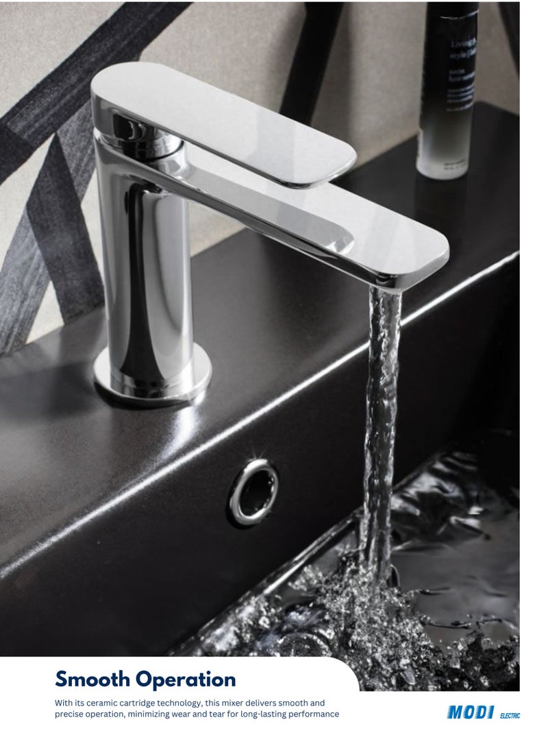 مودي خلاط مغسلة – هيكل من سبائك الزنك، تشطيب كروم لامع، صنبور مدمج لحوض الحمام بحجم 158×48×189 مم - Image 5