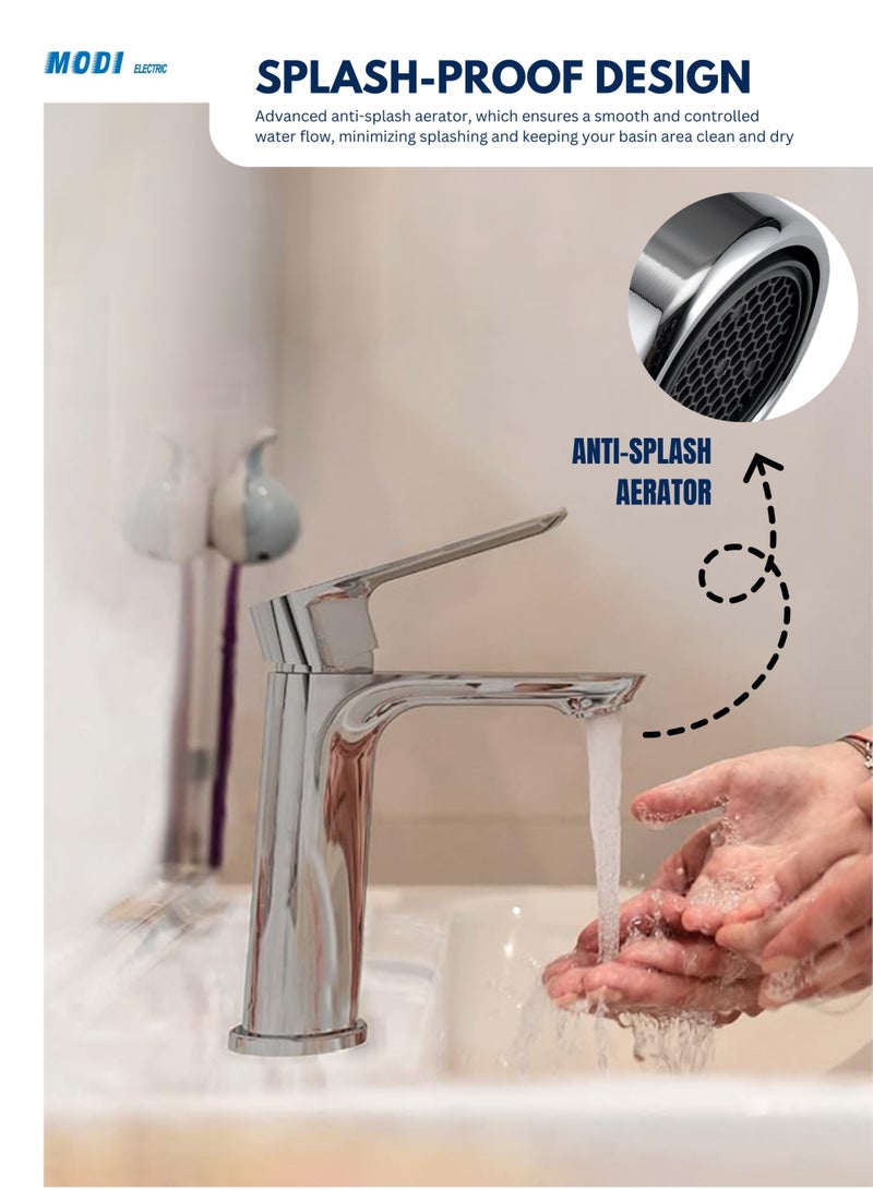 مودي خلاط مغسلة – هيكل من سبائك الزنك، تشطيب كروم لامع، صنبور مدمج لحوض الحمام بحجم 158×48×189 مم - Image 4