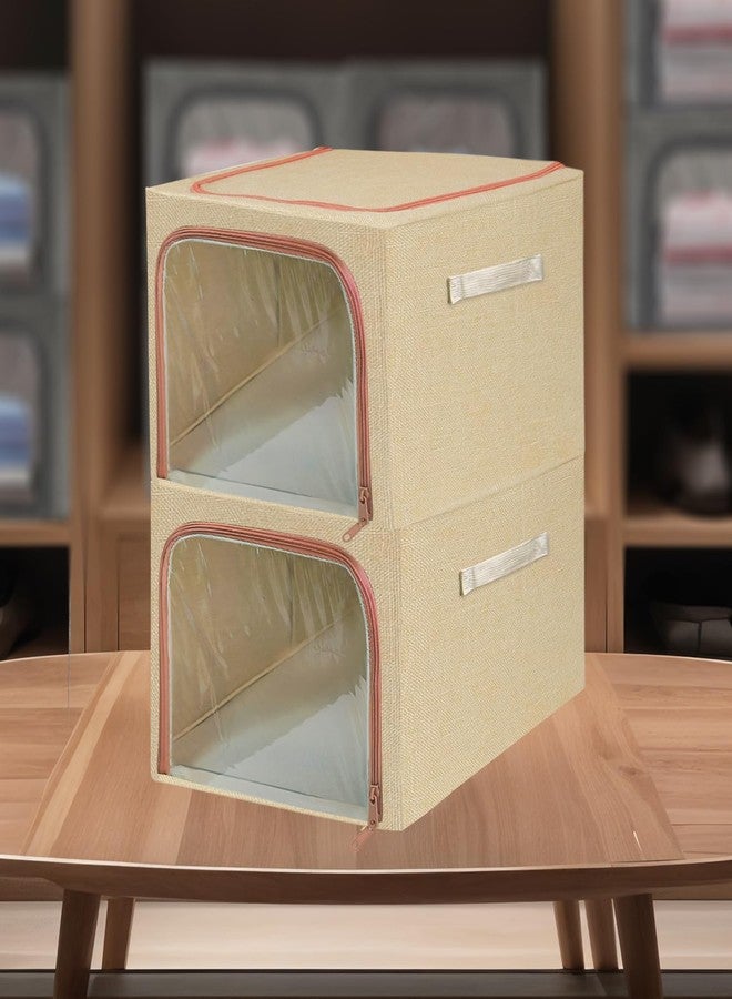 SITTELLA® 2-Pack 49L Double-Sided Zipper Wardrobe Organizer, Foldable Storage Box for Clothes, Toys, Books, Blankets (Beige) - Image 1