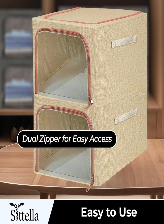 SITTELLA® 2-Pack 49L Double-Sided Zipper Wardrobe Organizer, Foldable Storage Box for Clothes, Toys, Books, Blankets (Beige) - Image 4