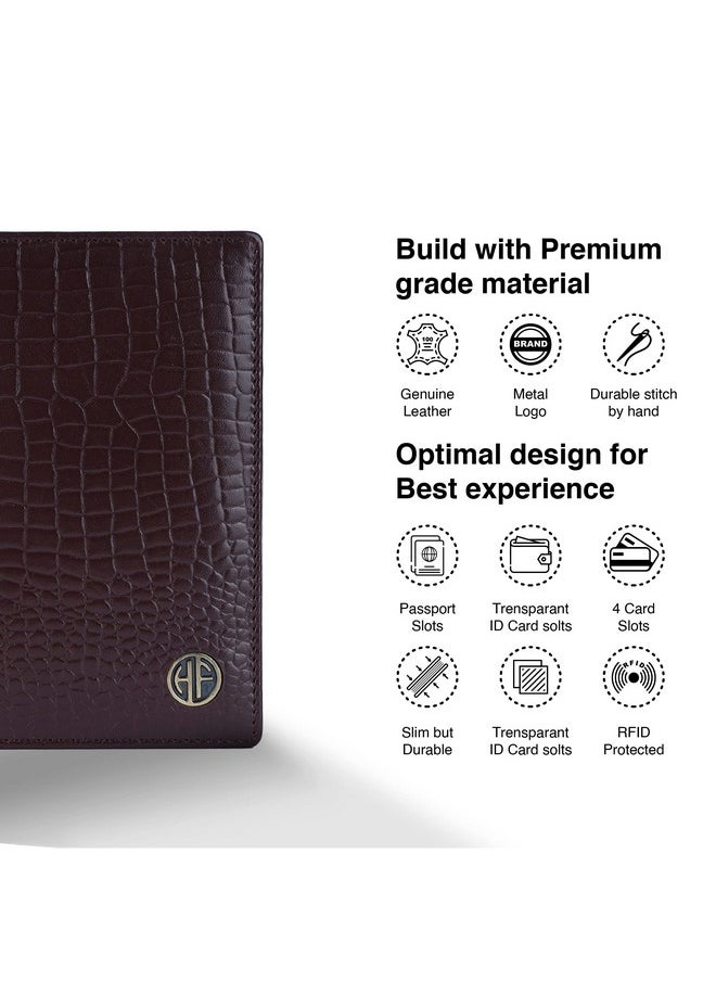 HAMMONDS FLYCATCHER - HAMMONDS FLYCATCHER Genuine Leather Passport Cover, Passport Holder for Men and Women - Travel Accessories Document Organizer, RFID Protected Passport Wallet with Card Slots for Trips - Croc Brown - Image 1