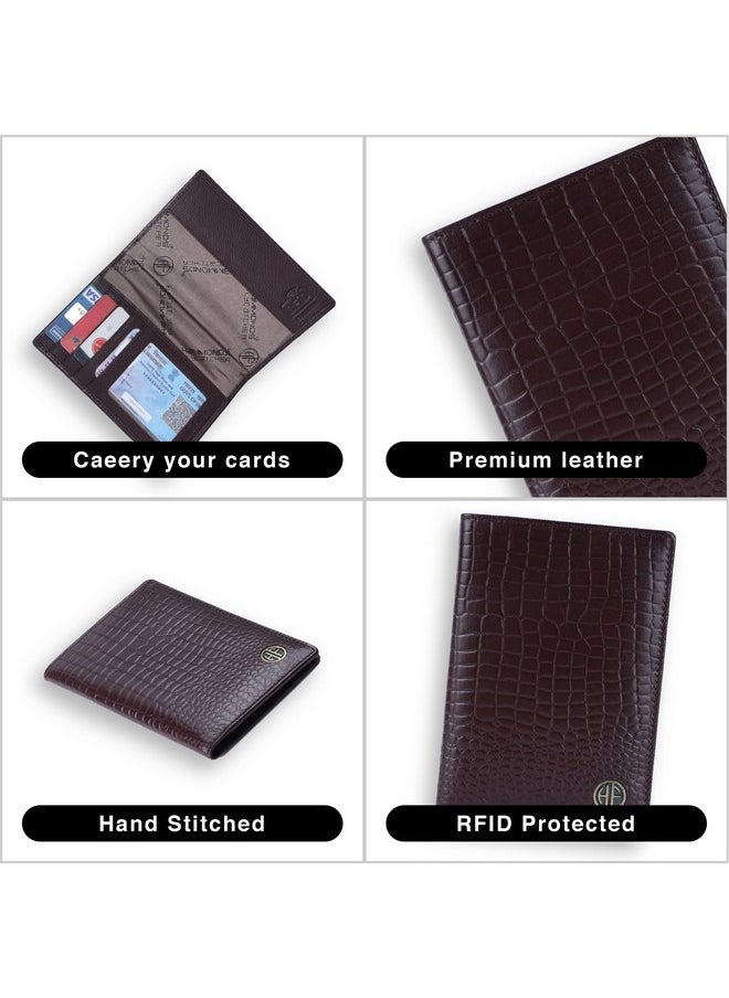 HAMMONDS FLYCATCHER - HAMMONDS FLYCATCHER Genuine Leather Passport Cover, Passport Holder for Men and Women - Travel Accessories Document Organizer, RFID Protected Passport Wallet with Card Slots for Trips - Croc Brown - Image 1