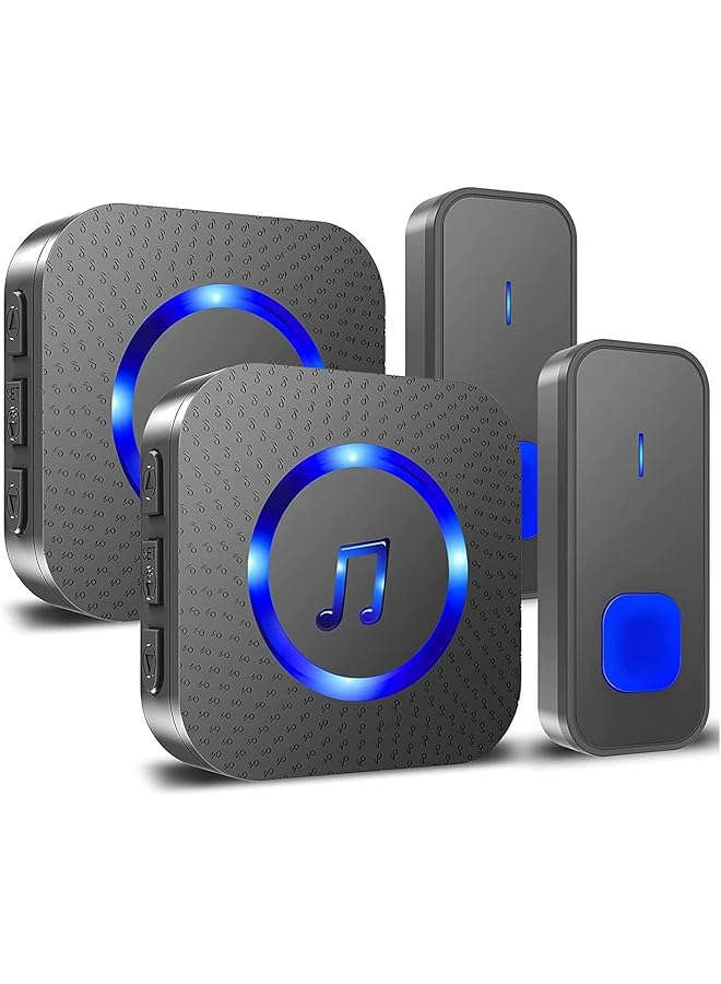 promass Wireless Doorbell, Waterproof Door Bell Kit, Distinguish Front and Rear Doors, Operated at 1,300 ft with 2 Plug In Receivers Kit 2 Transmitter Remote Buttons, Loud Enough for Home Classroom