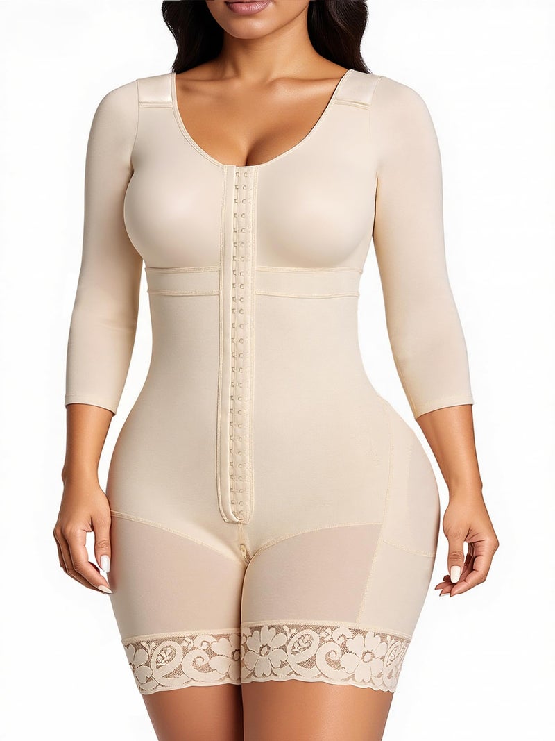 SHAPERX Women's Fajas Colombianas Shapewear Postpartum Tummy Control Arm Slimming Full Body Shaper with Zipper Crotch, SZ7503-Beige-L - Image 1