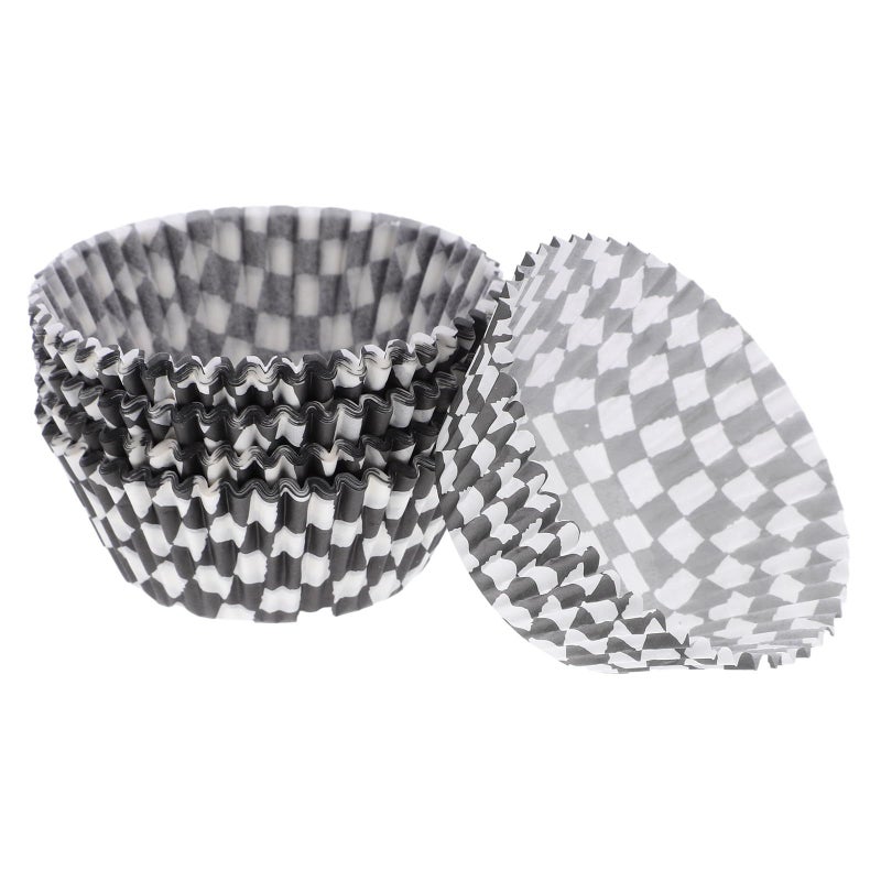 Black White Checkered Cupcake Liners Oil Resistant Paper Baking Cups 100 Pack - Image 2