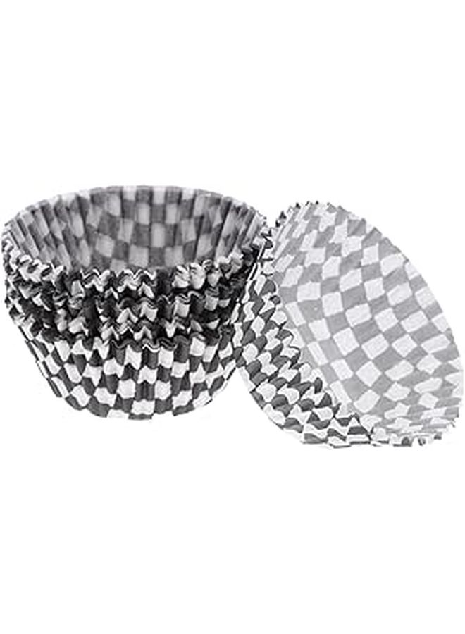 Black White Checkered Cupcake Liners Oil Resistant Paper Baking Cups 100 Pack - Image 1