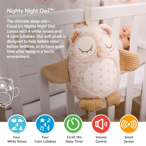 Cloud b Sound Machine with White Noise Soothing Sounds | Cuddly Stuffed Animal | Adjustable Settings and Auto-Shutoff | Nighty Night Owl™ Smart Sensor - Image 2