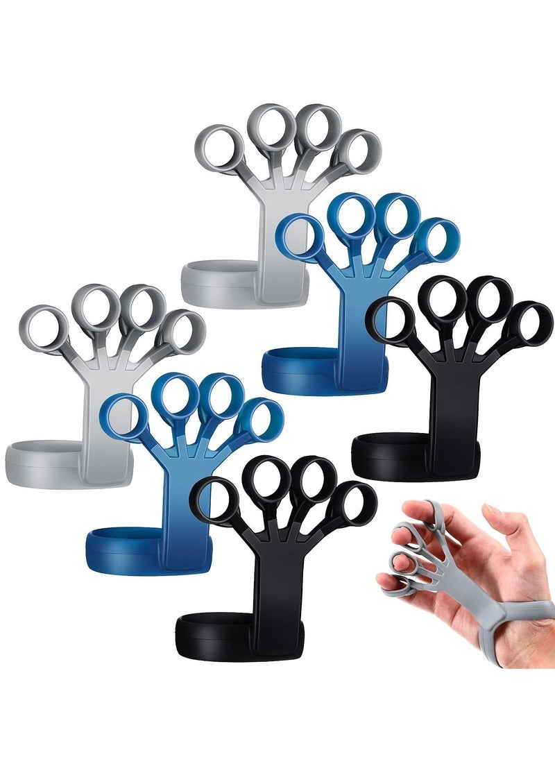 واي آند دي Strength Training Grip Strengthener, 6 Pieces Silicone Wrist Puller Finger Exercise Tension Ring Fitness Equipment Forearm Expander (Black, Blue, Gray) - Image 1