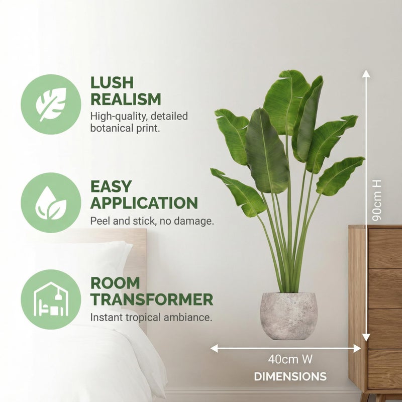 VOSAREA Green Plant Wall Decal Peel and Stick â€“ 3D Realistic Potted Plant Wall Sticker â€“ Removable Waterproof Greenery Stickers & Murals for Bedroom Living Room Office (35.37X15.72Inch) - Image 4