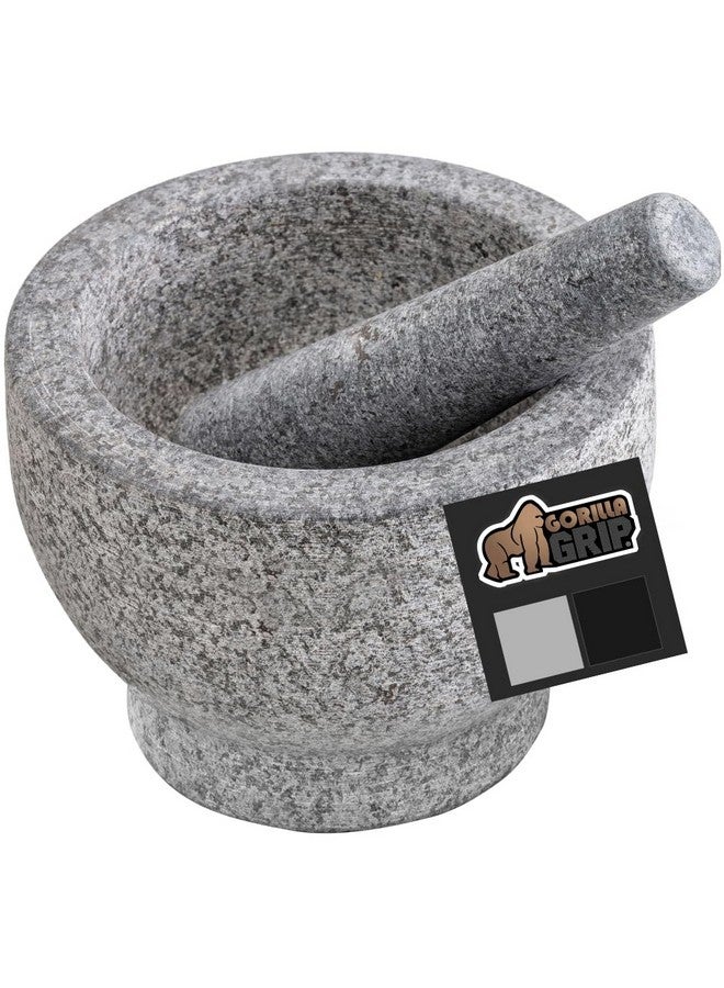 Gorilla Grip GORILLA GRIP Heavy Duty XL Mortar and Pestle Set with Slip Resistant Base, 4 Cup, 100% Granite Stone Molcajete Guacamole Bowl, Grind Seeds, Spices, Crush Garlic, Kitchen Muddler for Fresh Herbs, Gray  - Image 1