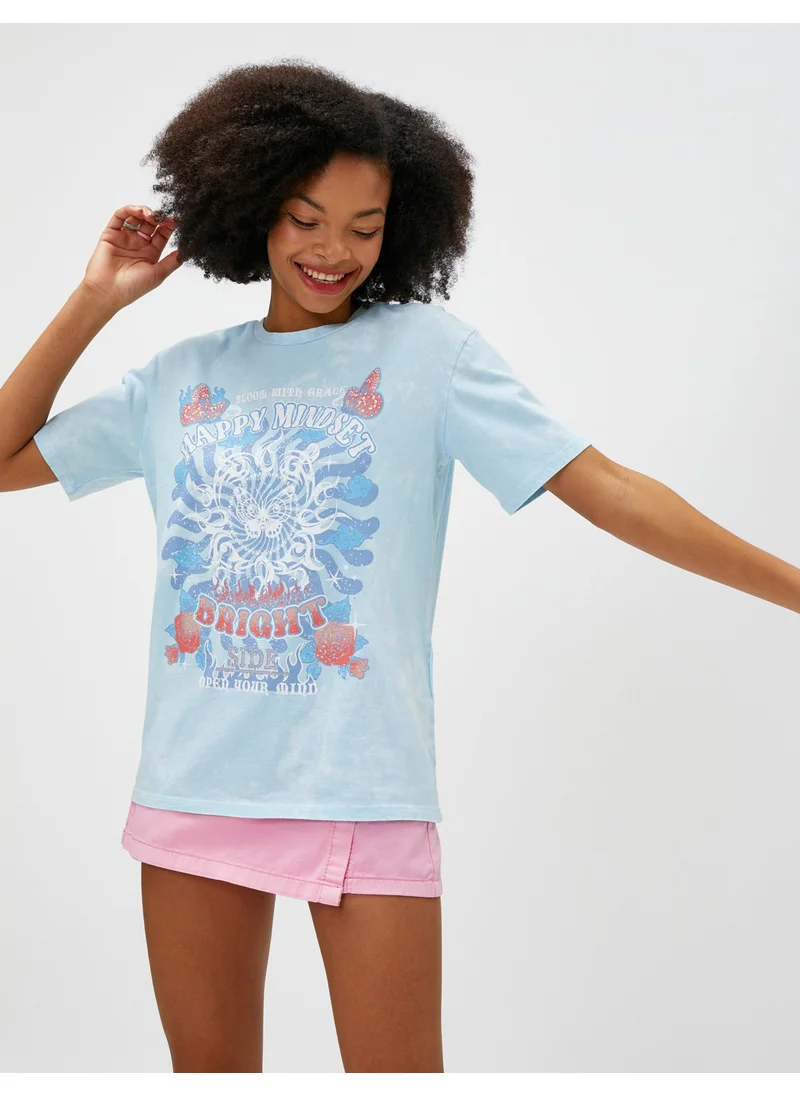 كوتون Slogan Printed T-Shirt Short Sleeve Crew Neck Cotton