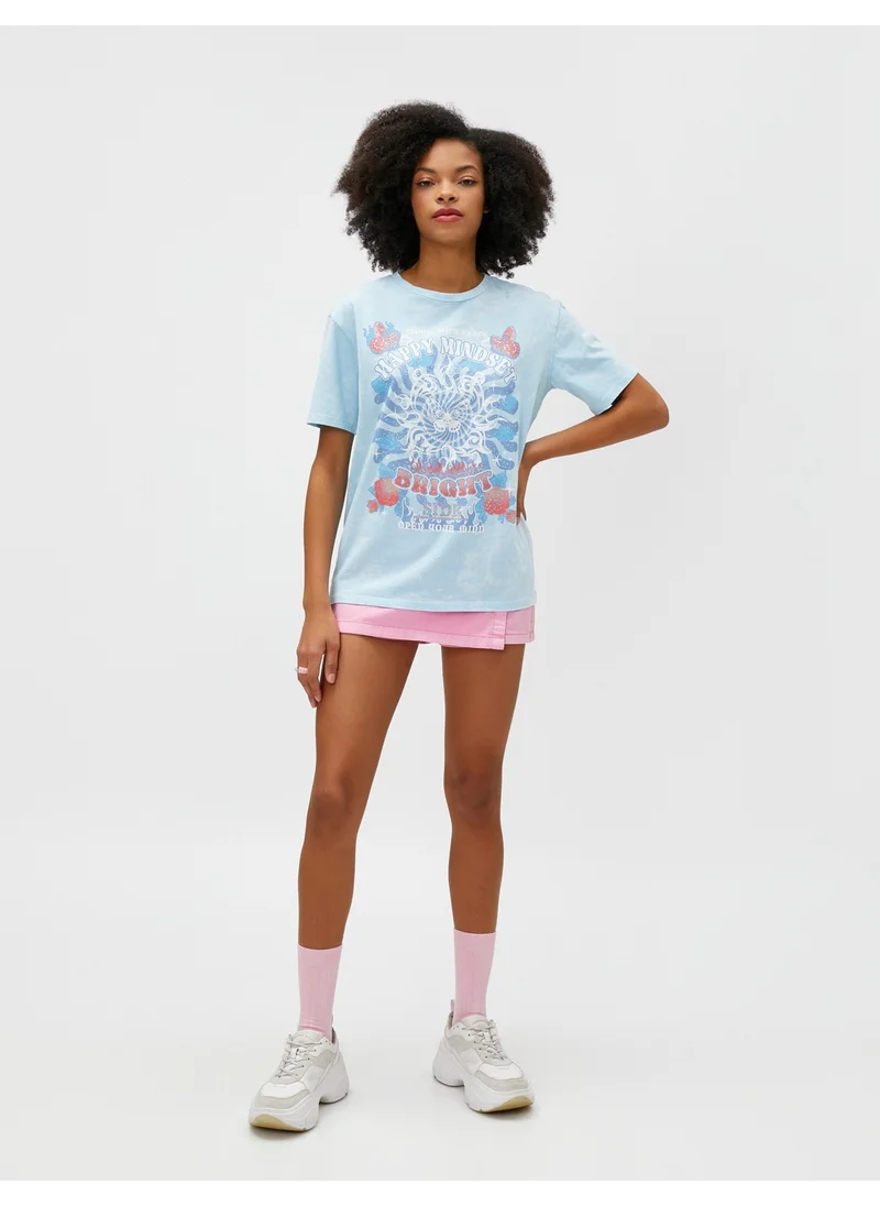 KOTON Slogan Printed T-Shirt Short Sleeve Crew Neck Cotton