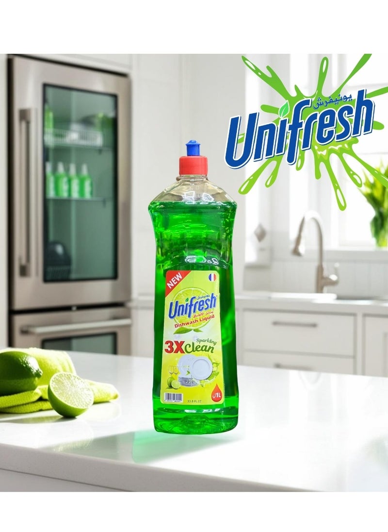 Unifresh Dishwashing Liquid Lime Green 1L (Pack of 3) - Powerful Grease Removal, Fresh Lime Scent, Antibacterial Formula for Sparkling Clean Dishes  - Image 4