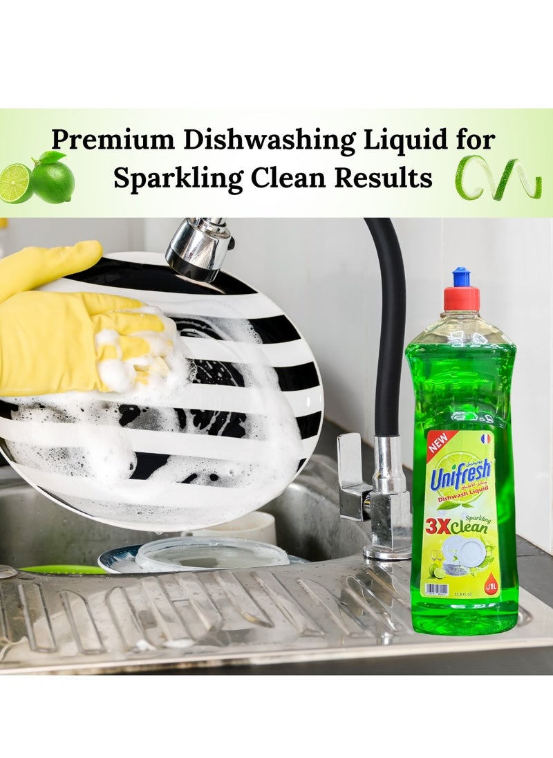 Unifresh Dishwashing Liquid Lime Green 1L (Pack of 3) - Powerful Grease Removal, Fresh Lime Scent, Antibacterial Formula for Sparkling Clean Dishes  - Image 2