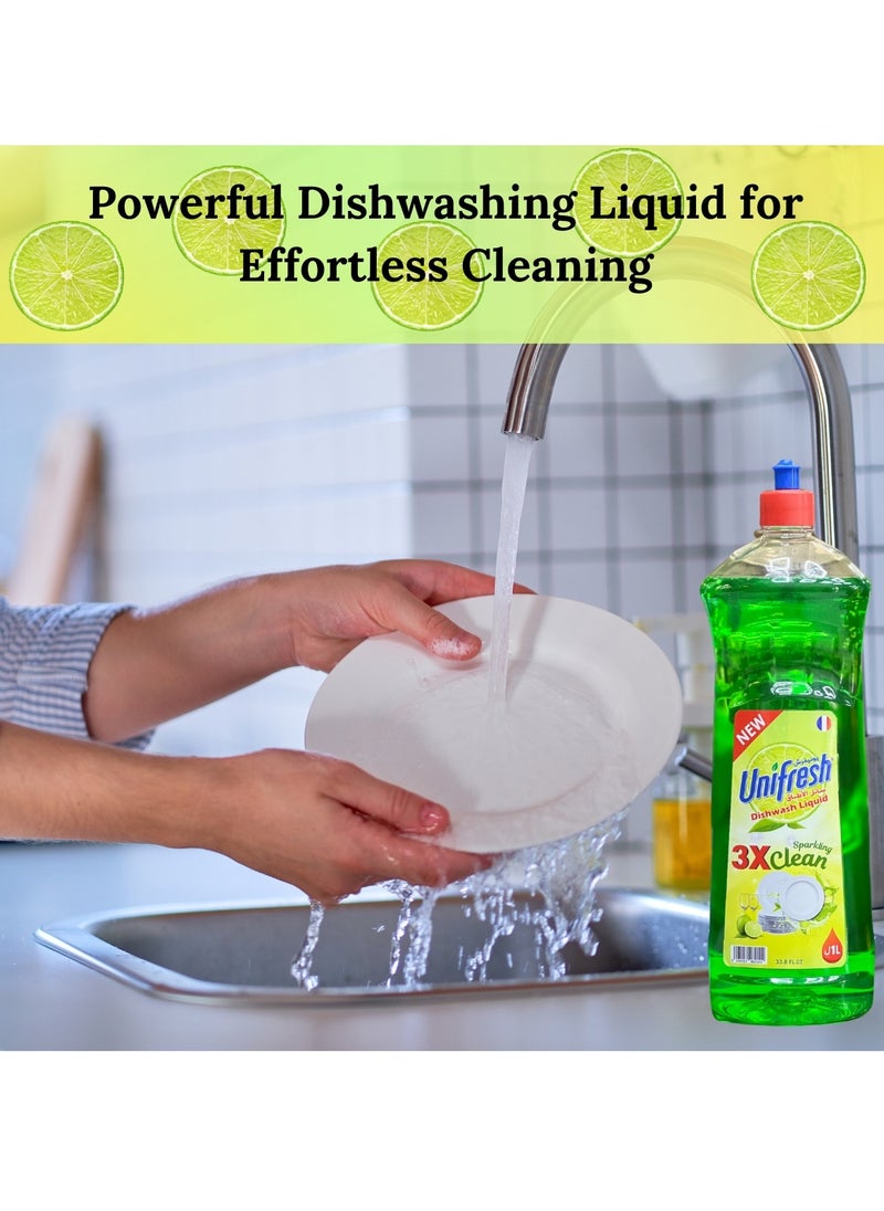 Unifresh Dishwashing Liquid Lime Green 1L (Pack of 3) - Powerful Grease Removal, Fresh Lime Scent, Antibacterial Formula for Sparkling Clean Dishes  - Image 3