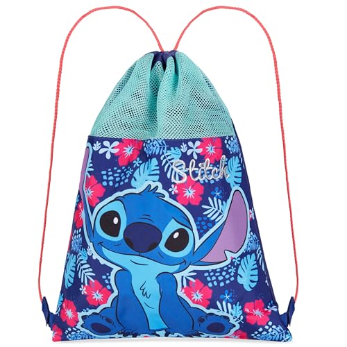 Disney Kids Drawstring Bags Swimming Bag School PE Bag Blue Stitch - Image 1