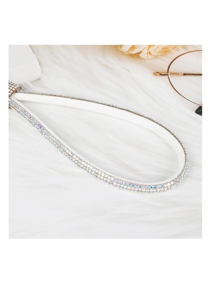 Crystal Rhinestone Lanyard with Key Ring, silver Strap, Gold Ring Accent, Phone and Card Holder(15cm)