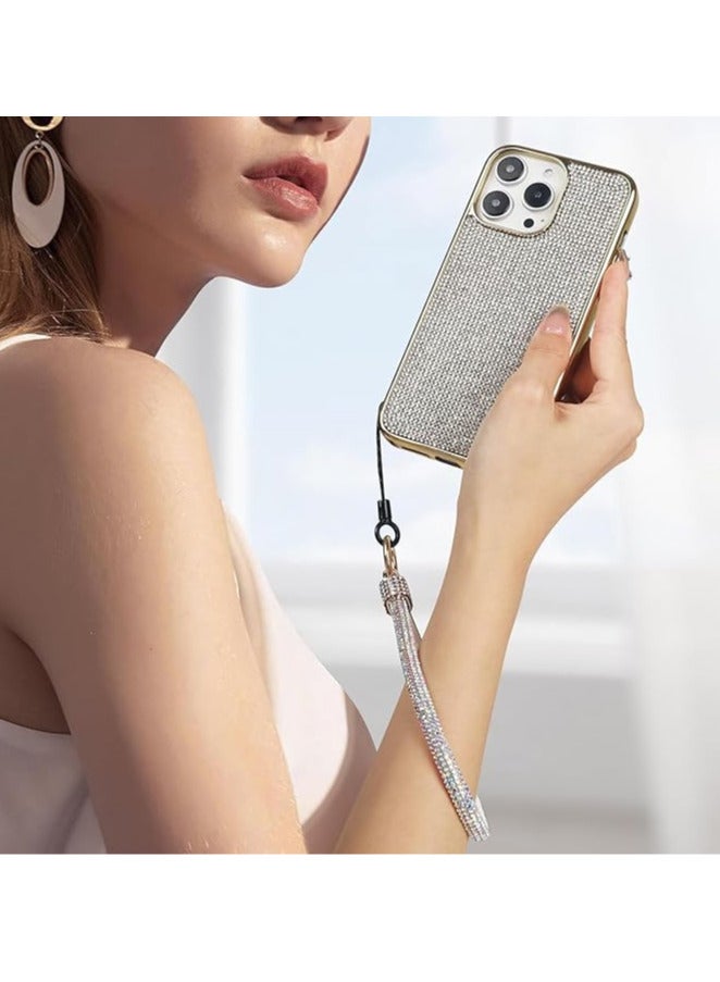 Crystal Rhinestone Lanyard with Key Ring, silver Strap, Gold Ring Accent, Phone and Card Holder(15cm)