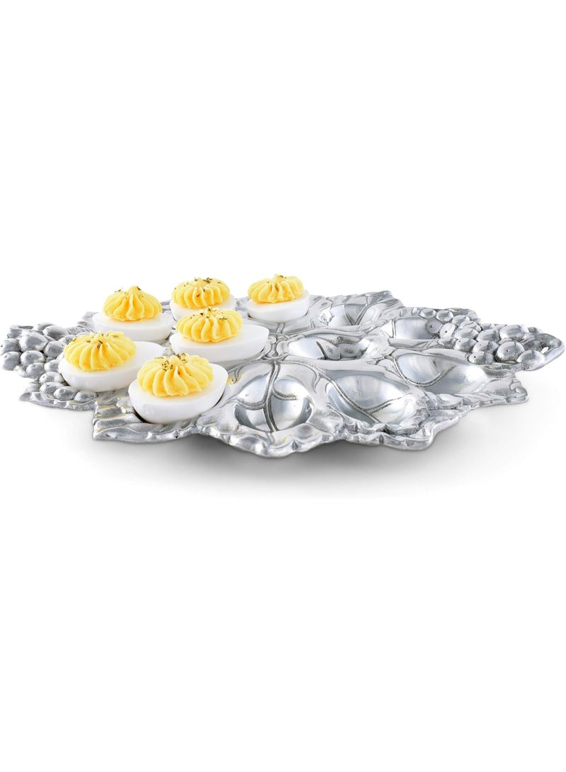 Arthur Court Arthur Court Metal Deviled Egg Holder Tray Grape Pattern Sand Casted in Aluminum with Artisan Quality Hand Polished Designer Tarnish-Free 12.5 inch x 9 inch  - Image 4
