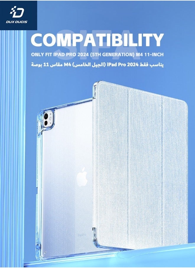 Hybrid Crystal Folio Case for iPad Pro 2024 (5th Gen) M4 11-Inch, 【With Apple Pencil Holder】【Auto Sleep Wake】【Dual Standing Positions】【Shockproof  Anti-Drop】 for iPad Pro 11-Inch 2024, Light Blue - Image 2