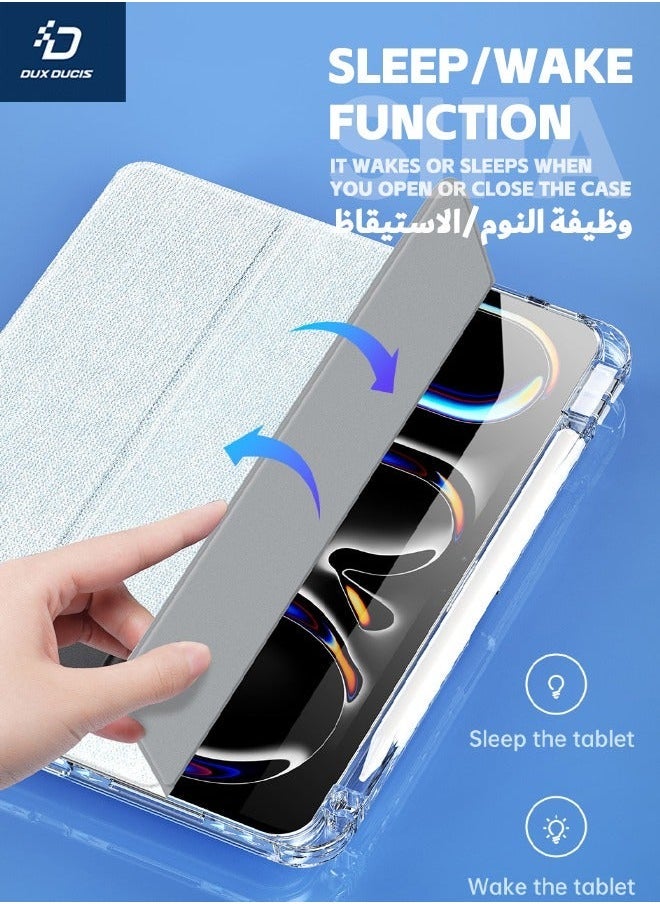 Hybrid Crystal Folio Case for iPad Pro 2024 (5th Gen) M4 11-Inch, 【With Apple Pencil Holder】【Auto Sleep Wake】【Dual Standing Positions】【Shockproof  Anti-Drop】 for iPad Pro 11-Inch 2024, Light Blue - Image 5
