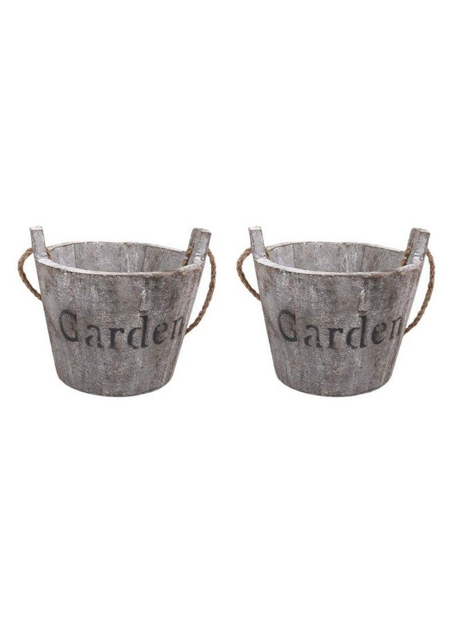 Hemoton 2Pcs Shabby Vintage Flower Bucket Wooden Flower Vase With Handle Vintage Wedding Vase Rustic Wooden Bucket Decorative Flower Vase Succulent Plants Pot - Image 1