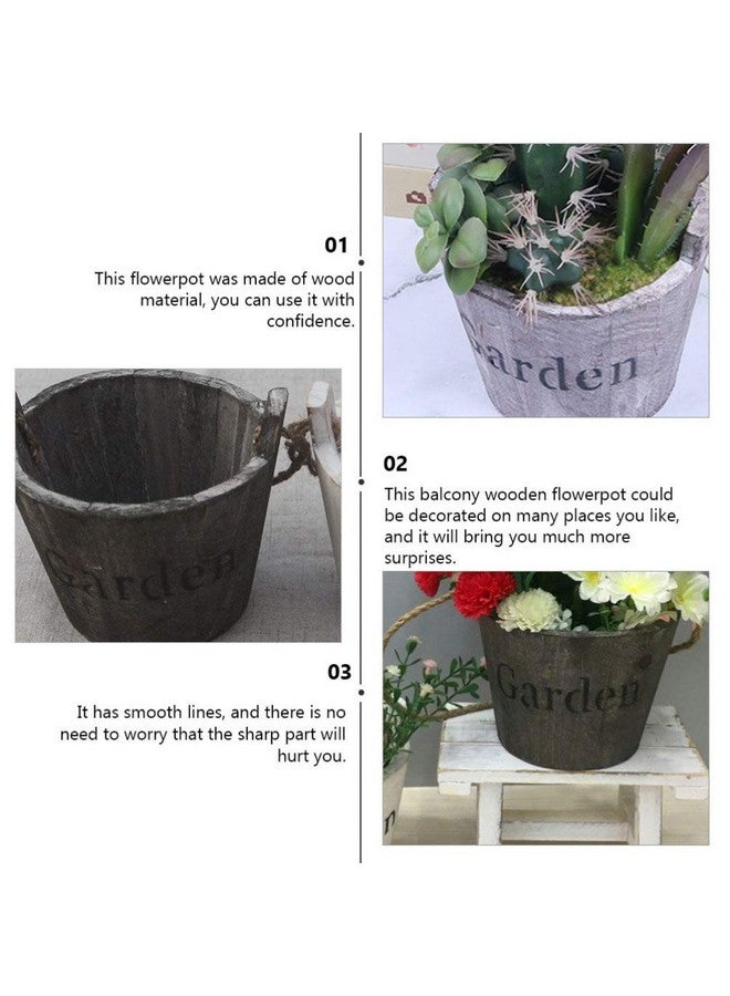 Hemoton 2Pcs Shabby Vintage Flower Bucket Wooden Flower Vase With Handle Vintage Wedding Vase Rustic Wooden Bucket Decorative Flower Vase Succulent Plants Pot - Image 5
