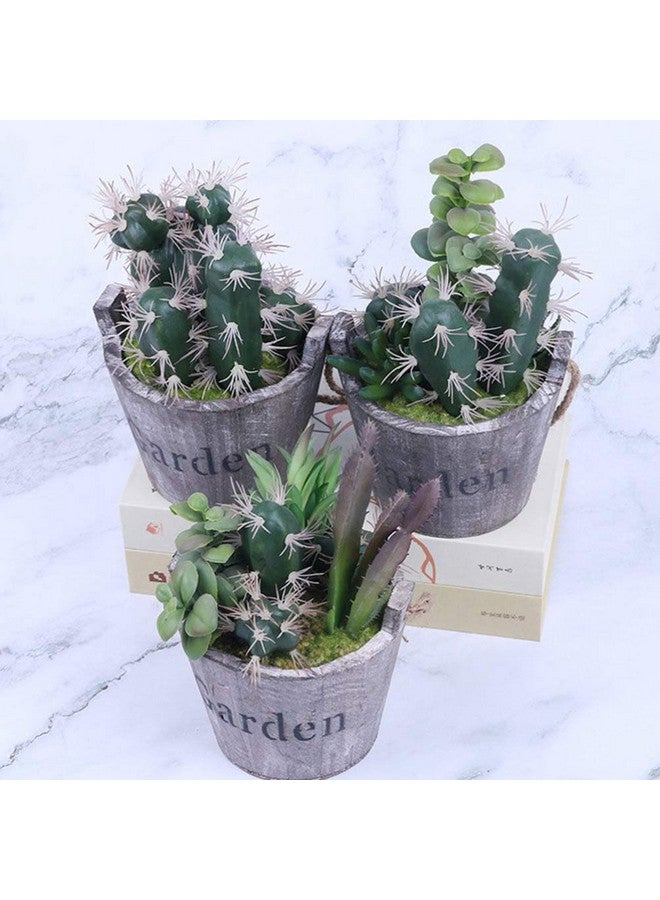 Hemoton 2Pcs Shabby Vintage Flower Bucket Wooden Flower Vase With Handle Vintage Wedding Vase Rustic Wooden Bucket Decorative Flower Vase Succulent Plants Pot - Image 3