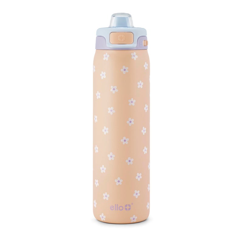 Ello Pop  Fill 22oz Stainless Steel Water Bottle with Quick Fill Technology Double Walled and Vacuum Insulated Metal Leak Proof Locking Lid Sip and Chug Reusable BPA Free Gloss Daisies